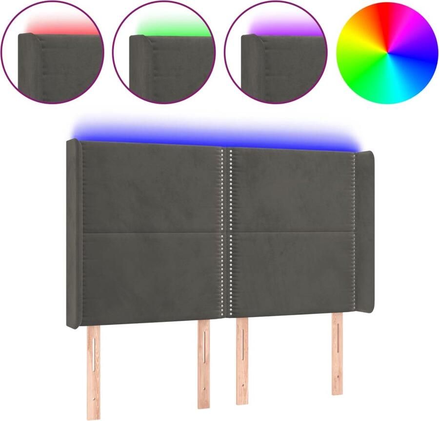 VidaXL Hoofdbord LED 147x16x118 128 cm fluweel donkergrijs - Foto 1