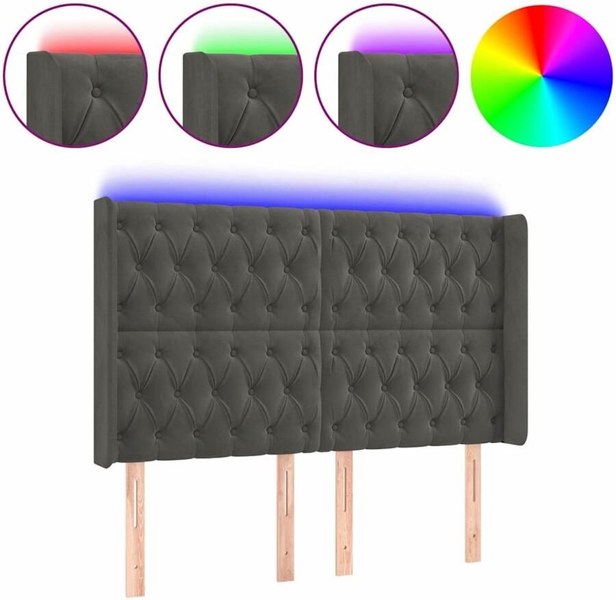 VidaXL Hoofdbord LED 163x16x118 128 cm fluweel donkergrijs - Foto 4