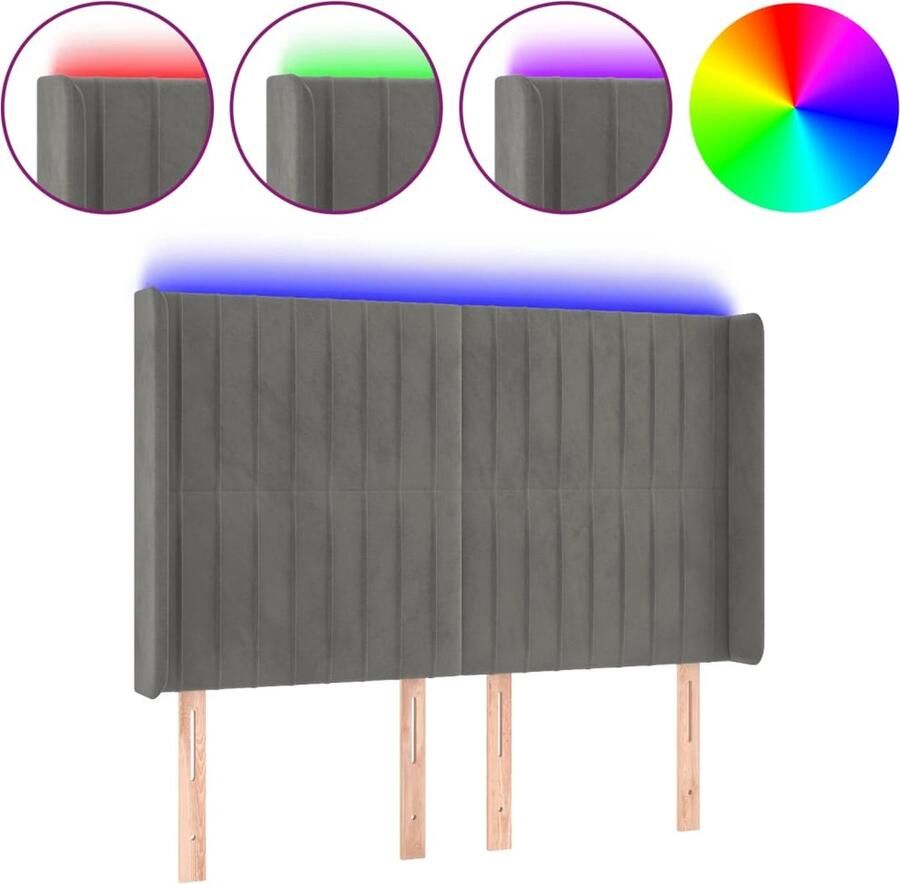 VidaXL Hoofdbord LED 147x16x118 128 cm fluweel lichtgrijs