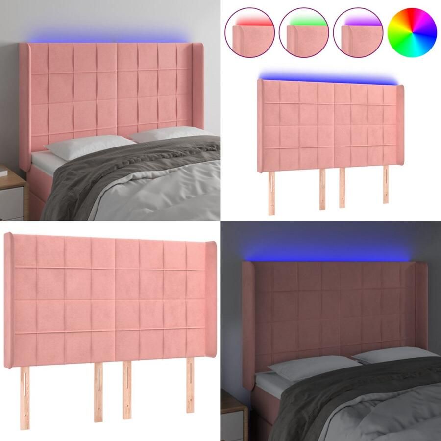 VidaXL Hoofdbord LED 147x16x118 128 cm fluweel roze Hoofdbord Hoofdborden Hoofdeinde Houten Hoofdbord