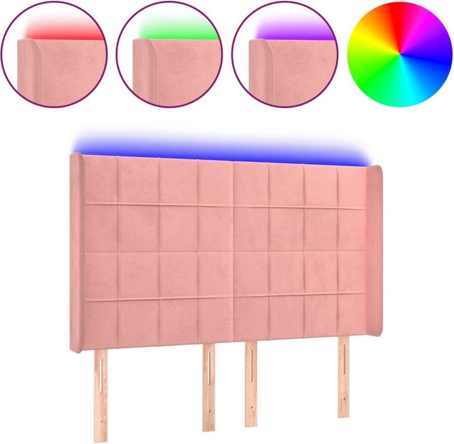 VidaXL Hoofdbord LED 147x16x118 128 cm fluweel roze - Foto 3