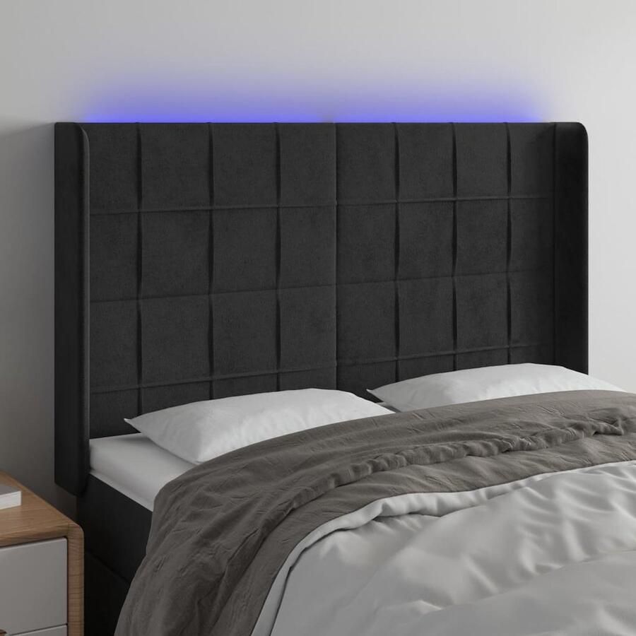 VidaXL Hoofdbord LED 147x16x118 128 cm Fluweel Zwart Hoofdboard Led Headboard Velvet Headboard Zwarte Hoofdbord Met Verlichting Adjustable Headboard Leeshoek Tv Hoek - Foto 2