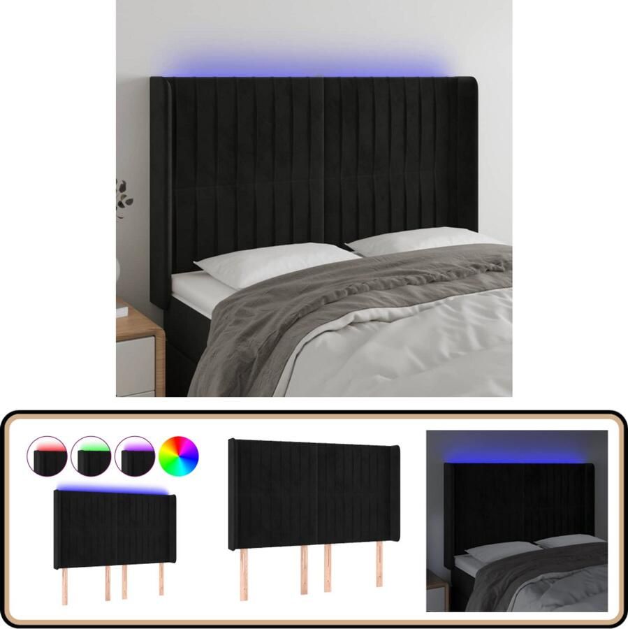 VidaXL Hoofdbord LED 147x16x118 128 cm Fluweel Zwart Hoofdboard Led Hoofdbord Velvet Hoofdbord Zwarte Hoofdbord Met Verlichting Hoofdbord Elektrisch Leeshoek Hoofdbord Tv Hoek Hoofdbord
