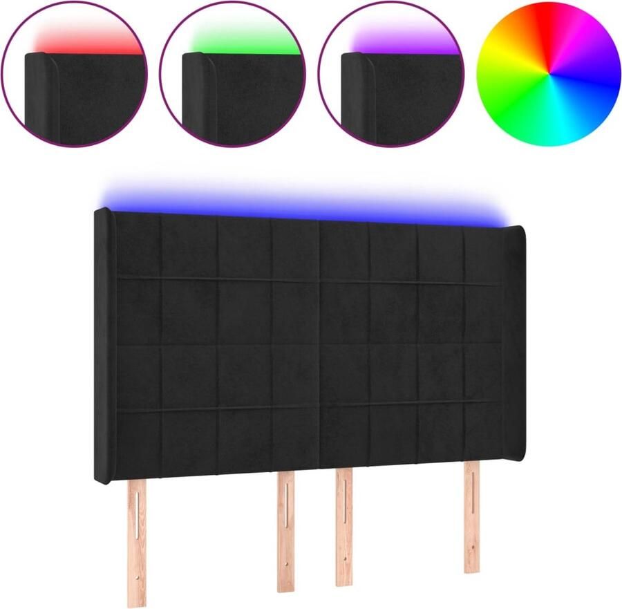 VidaXL Hoofdbord LED 147x16x118 128 cm fluweel zwart - Foto 3