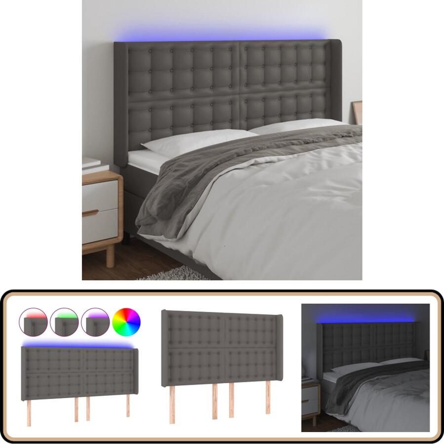 VidaXL Hoofdbord LED 147x16x118 128 cm Grijs Kunstleer Hoofdboard Led Headboard Kunstleder Hoofdbord Grijze Hoofdbord Adjustable Headboard Leeshoek Tv Hoek