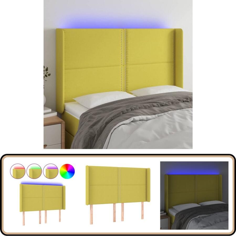 VidaXL Hoofdbord LED 147x16x118 128 cm groen Hoofdboard Led Hoofdbord Groen Bedding Accessoires Slaapkamers Decoratie