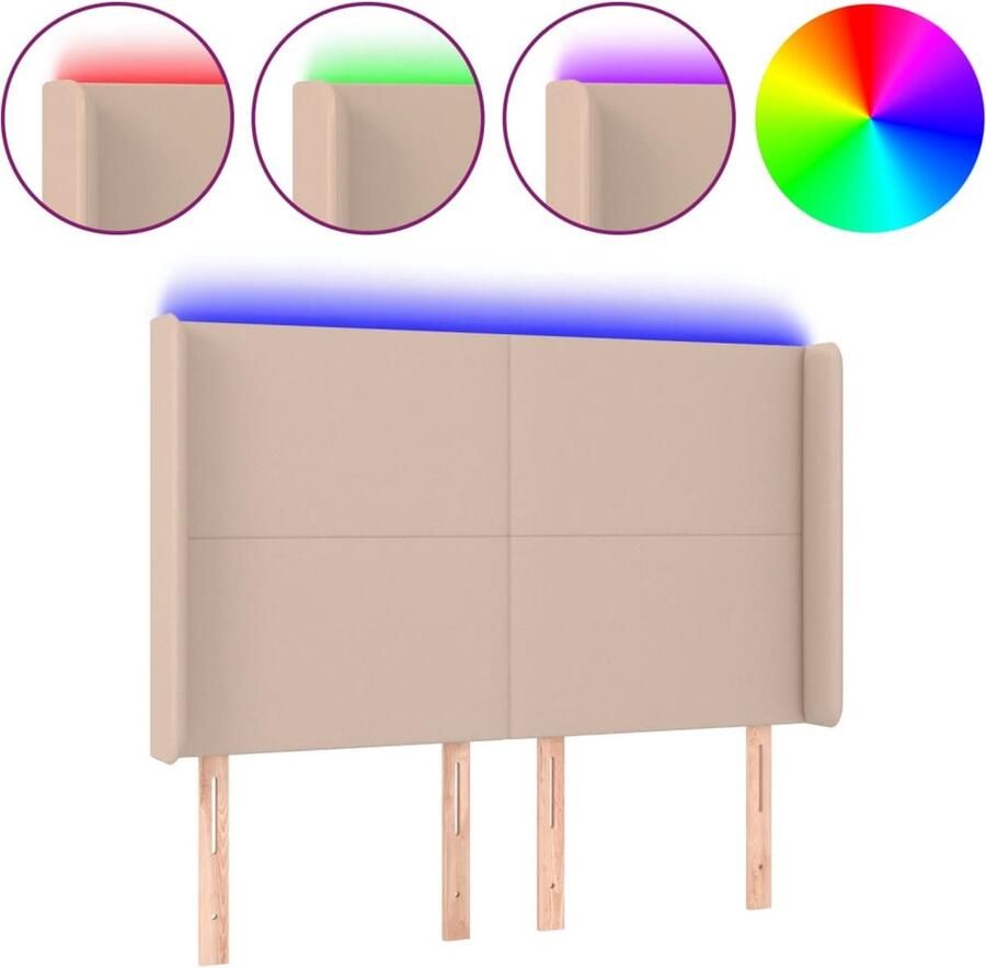 VidaXL Hoofdbord LED 147x16x118 128 cm kunstleer cappuccinokleurig
