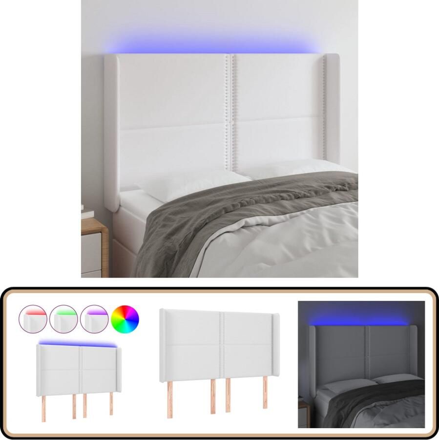 VidaXL Hoofdbord LED 147x16x118 128 cm Kunstleer Wit Hoofdboard Led Hoofdbord Hoofdeinde Kunstleder Hoofdbord Witte Hoofdbord Slaap Accessoires Bedroom Decor
