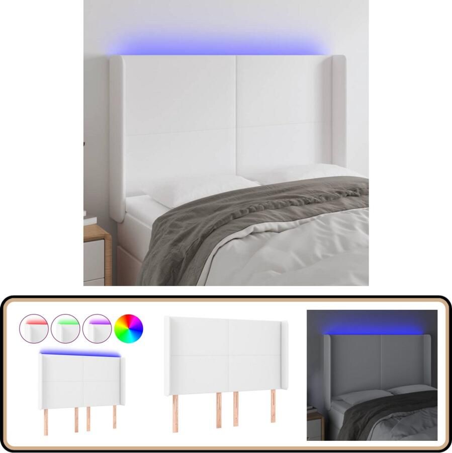 VidaXL Hoofdbord LED 147x16x118 128 cm Kunstleer Wit Hoofdboard Led Hoofdbord Met Led Kunstleder Hoofdbord Wit Hoofdbord Slaapkamersdecoratie Bed Accessoires