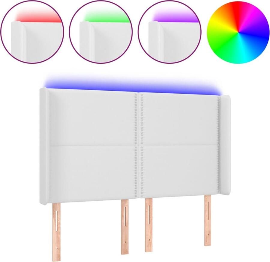 VidaXL Hoofdbord LED 147x16x118 128 cm kunstleer wit - Foto 3