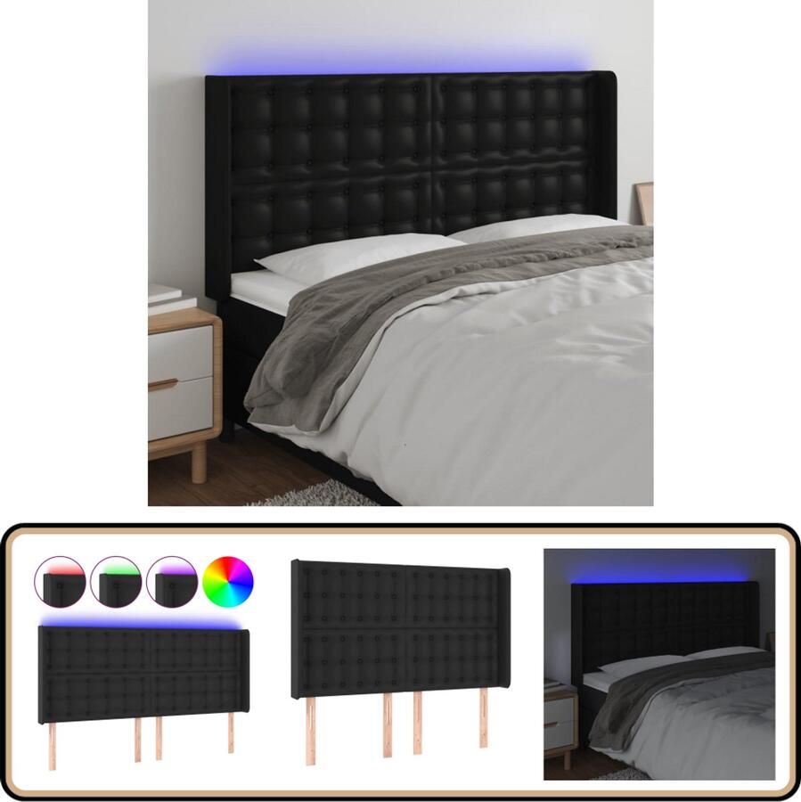 VidaXL Hoofdbord LED 147x16x118 128 cm Kunstleer Zwart Hoofdboard Led Hoofdbord Hoofdkussen Slaap Accessoires Klassiek Hoofdbord Zwarte Hoofdbord Kunstleder Hoofdbord