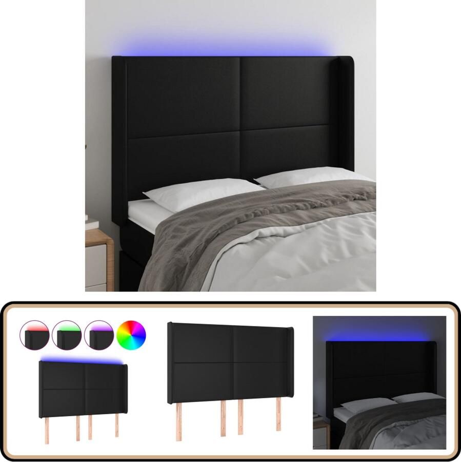 VidaXL Hoofdbord LED 147x16x118 128 cm Kunstleer Zwart Hoofdboard Led Hoofdbord Met Verlichting Kunstleder Hoofdbord Zwarte Hoofdbord