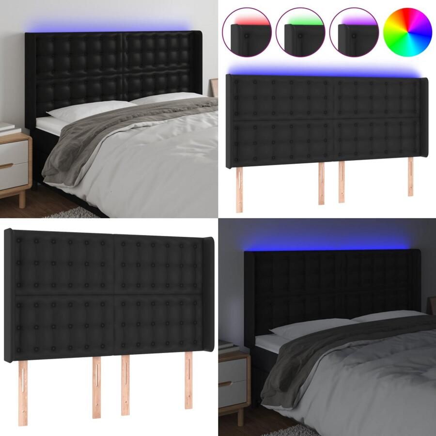 VidaXL Hoofdbord LED 147x16x118 128 cm kunstleer zwart Hoofdbord Hoofdborden Hoofdeinde Houten Hoofdbord