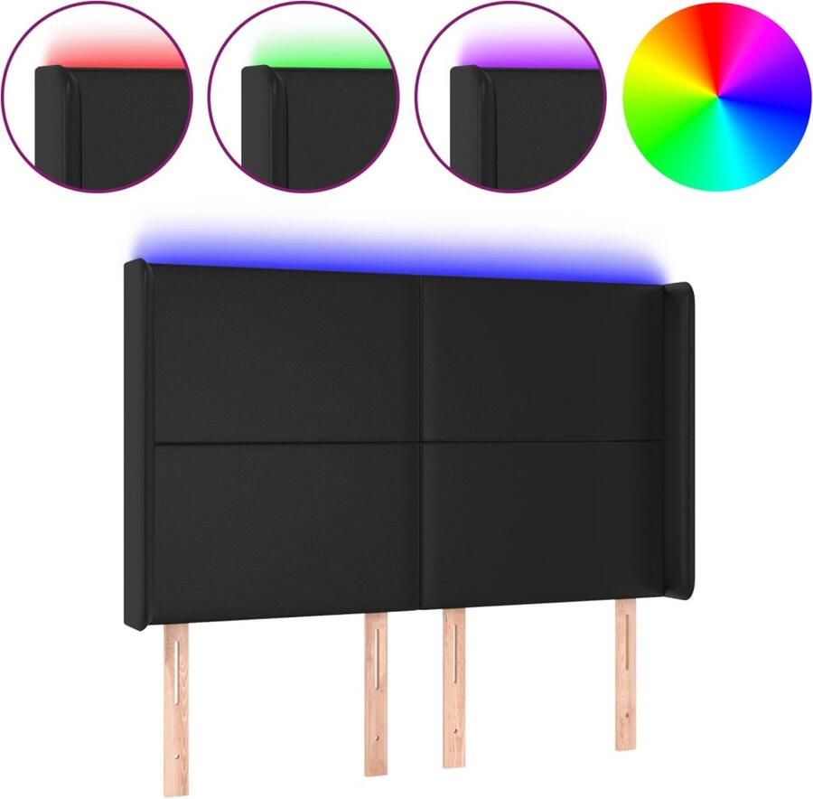 VidaXL Hoofdbord LED 147x16x118 128 cm kunstleer zwart - Foto 2