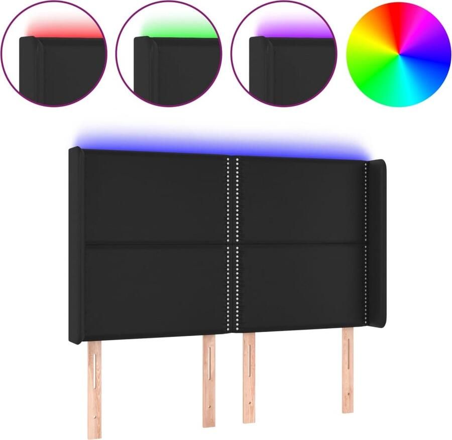 VidaXL Hoofdbord LED Kunstleer Zwart 147x118 cm Hoofd Bord Led Hoofdbord Met Led Verlichting Hoofdbord Zwart Leder Look Hoofdbord Elektrisch Hoofdbord Leeshoek Hoofdbord Tv Hoek Hoofdbord - Foto 2