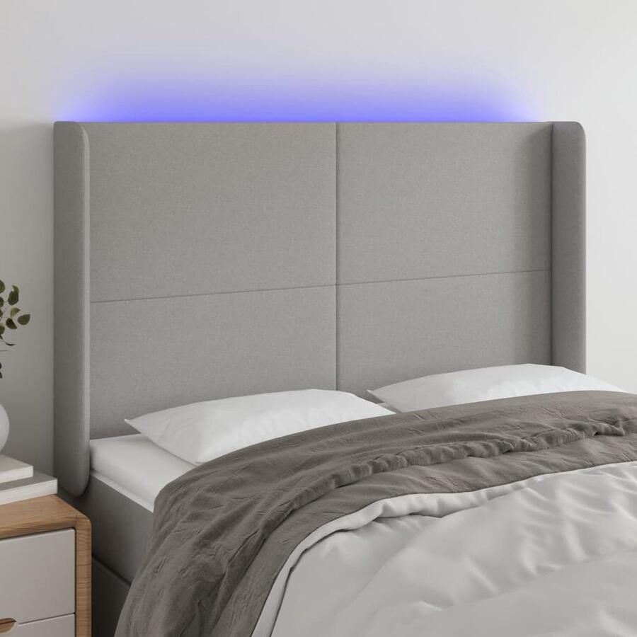 VidaXL Hoofdbord LED 147x16x118 128 cm Lichtgrijs Hoofdboard Led Hoofdbord Grijs Hoofdbord Stoffen Bed Frame Decoratie Bedroom Accessoires - Foto 2