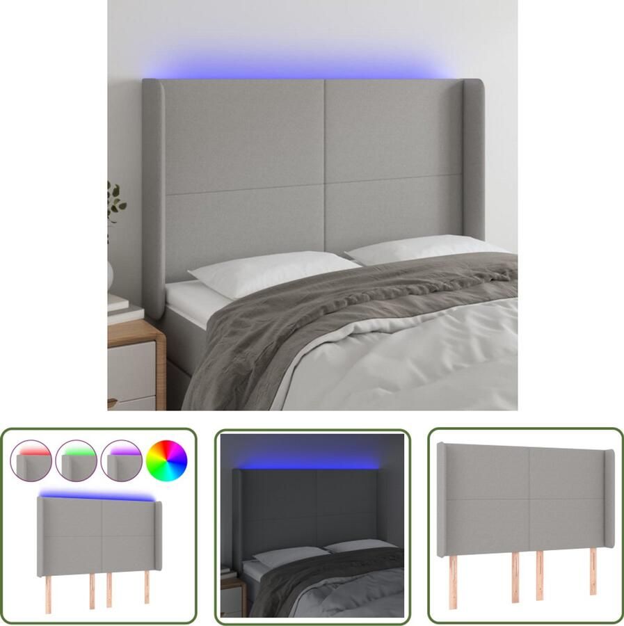 VidaXL Hoofdbord LED 147x16x118 128 cm Lichtgrijs Hoofdboard Led Hoofdbord Grijs Hoofdbord Stoffen Bed Frame Decoratie Bedroom Accessoires