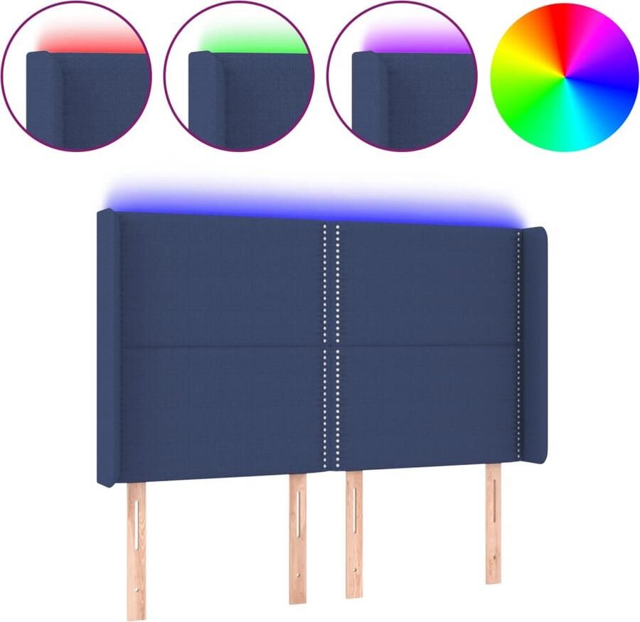 VidaXL Hoofdbord LED 147x16x118 128 cm stof blauw - Foto 2