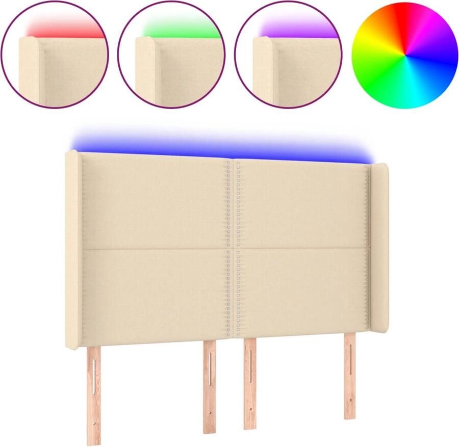 VidaXL Hoofdbord LED 147x16x118 128 cm stof crÃ¨mekleurig