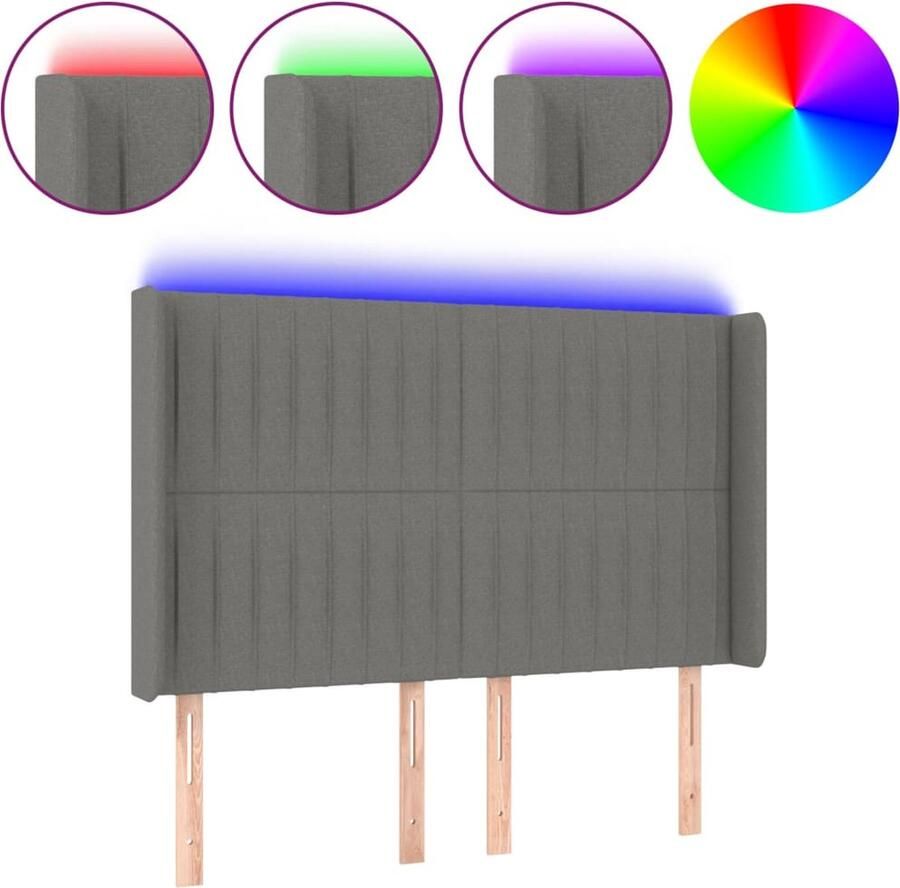 VidaXL Hoofdbord LED 147x16x118 128 cm stof donkergrijs - Foto 1