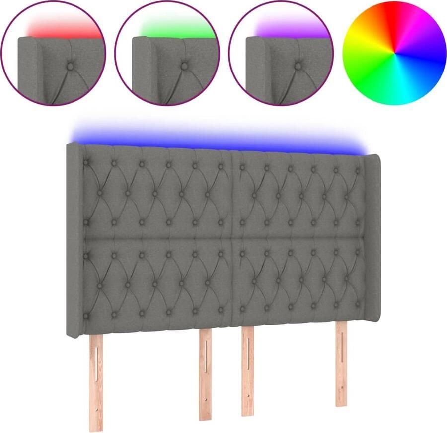 VidaXL Hoofdbord LED 163x16x118 128 cm stof donkergrijs - Foto 4