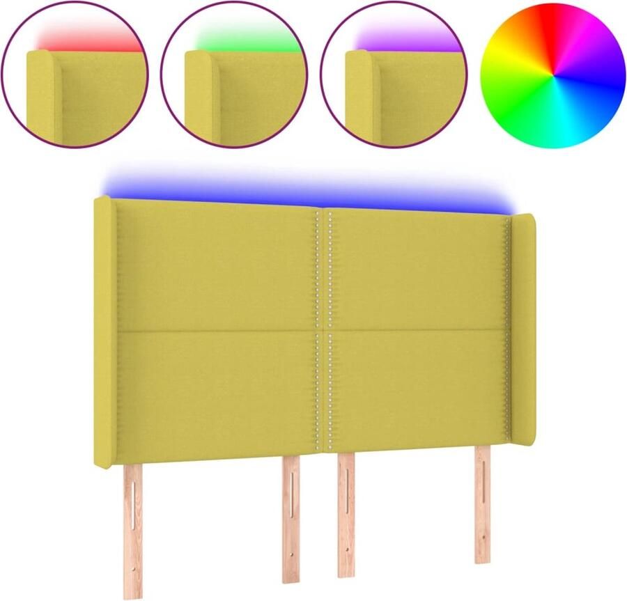 VidaXL Hoofdbord LED 147x16x118 128 cm stof groen - Foto 2