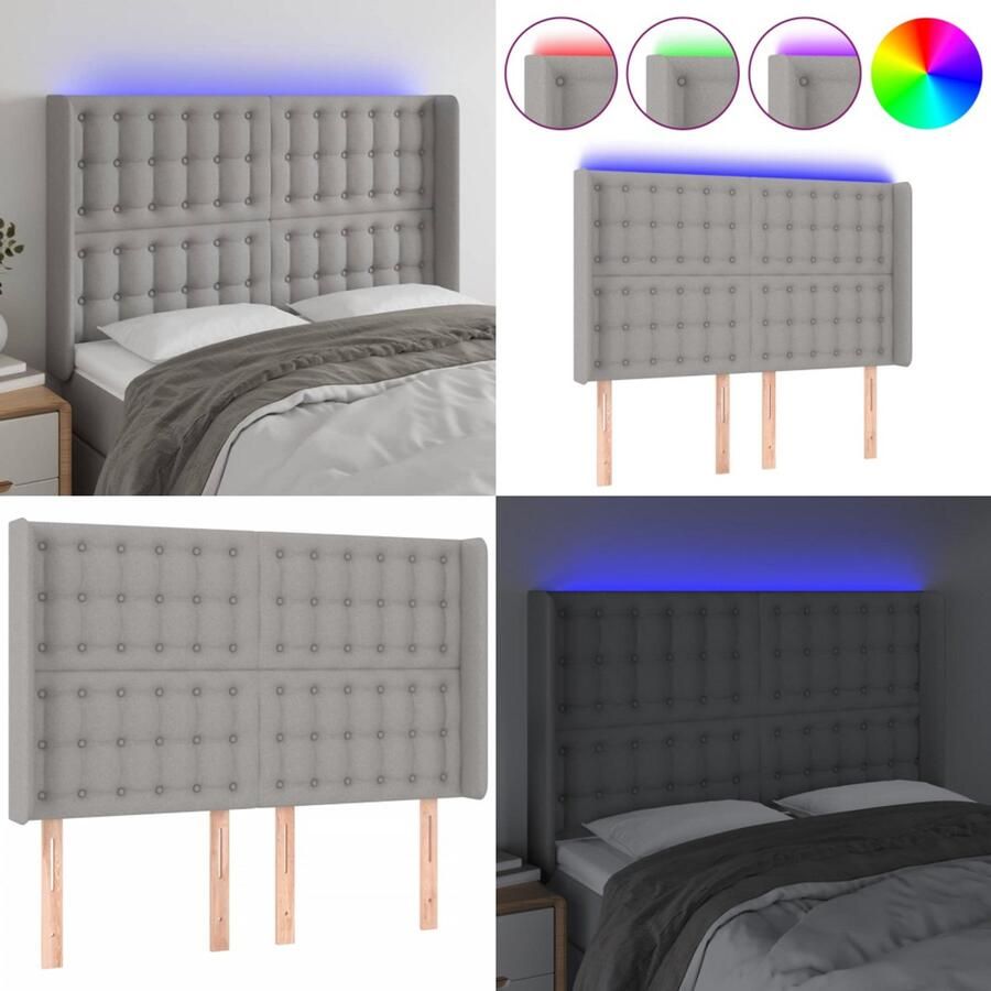 VidaXL Hoofdbord LED 147x16x118 128 cm stof lichtgrijs Hoofdbord Hoofdborden Hoofdeinde Houten Hoofdbord