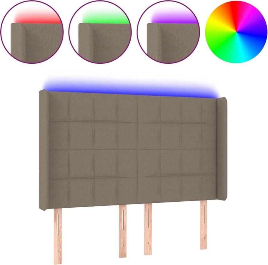 VidaXL Hoofdbord LED 147x16x118 128 cm stof taupe - Foto 2