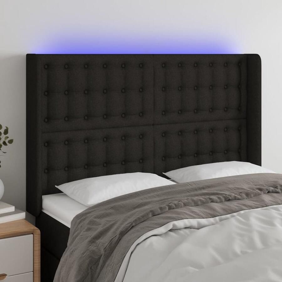 VidaXL Hoofdbord LED 147x16x118 128 cm Stof Zwart Hoofdboard Led Hoofdbord Met Led Klassiek Hoofdbord Zwarte Hoofdbord Slaapkamersdecoratie Bed Accessoires - Foto 2