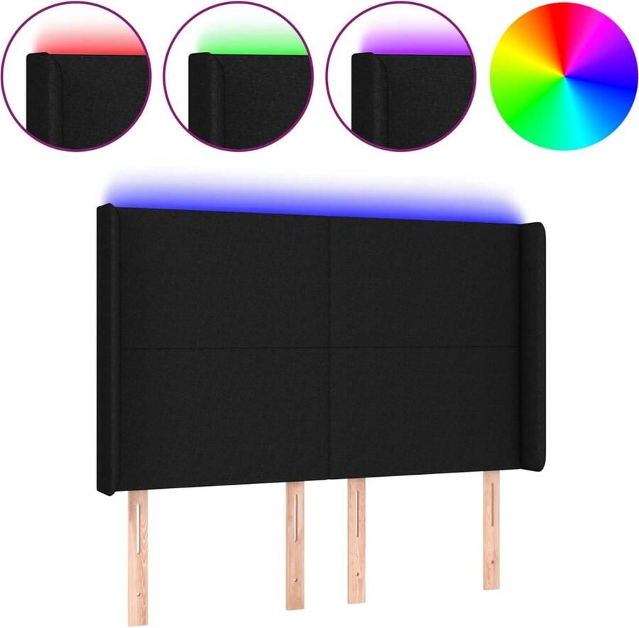 VidaXL Hoofdbord LED 147x16x118 128 cm Stof Zwart Hoofdboard Led Verlichting Hoofdkussen Slaap Accessoires Bedroom Decor Zwarte Kamerdecor - Foto 2