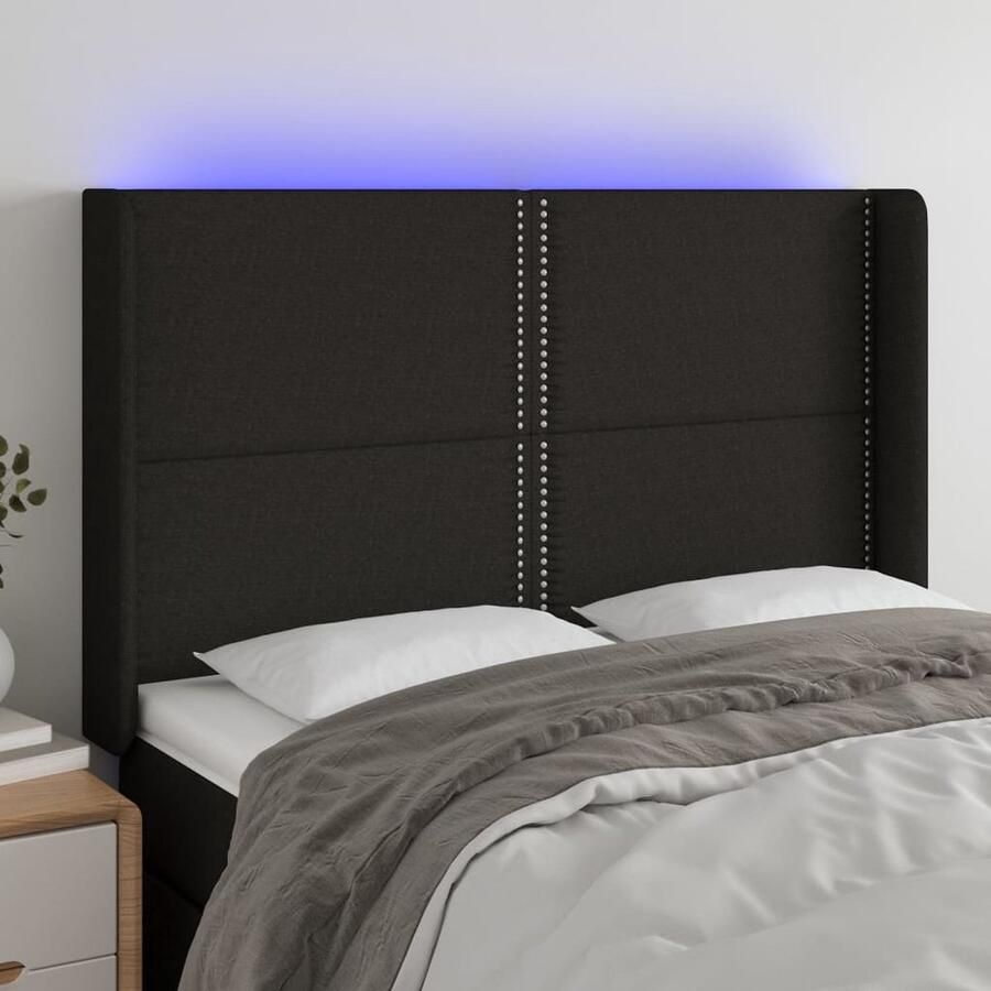 VidaXL Hoofdbord LED 147x16x118 128 cm Zwart Stof Hoofdboard Led Hoofdbord Met Led Verlichting Bedhoofdbord Slaapkamersdecoratie Hoofdbekleding - Foto 2