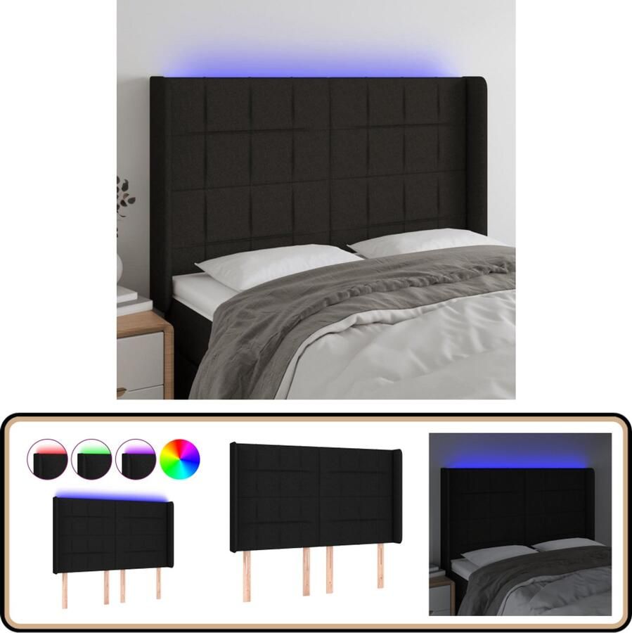 VidaXL Hoofdbord LED 147x16x118 128 cm Zwart Stof LED Hoofdbord Bedhoofd Led Verlichting Zwarte Hoofdbord Hoofdkussen