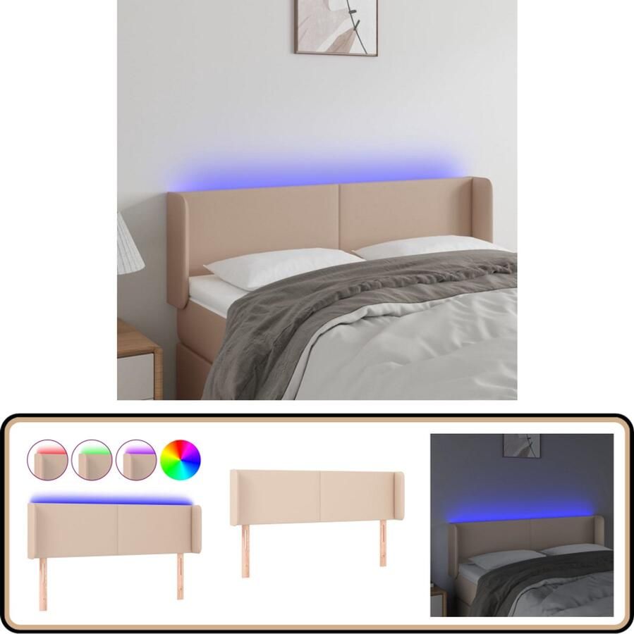 VidaXL Hoofdbord LED 147x16x78 cm Kunstleer Cappuccino Hoofdboard Led Hoofdbord Kapstok Bedroom Decor Slaapkamersdecoratie