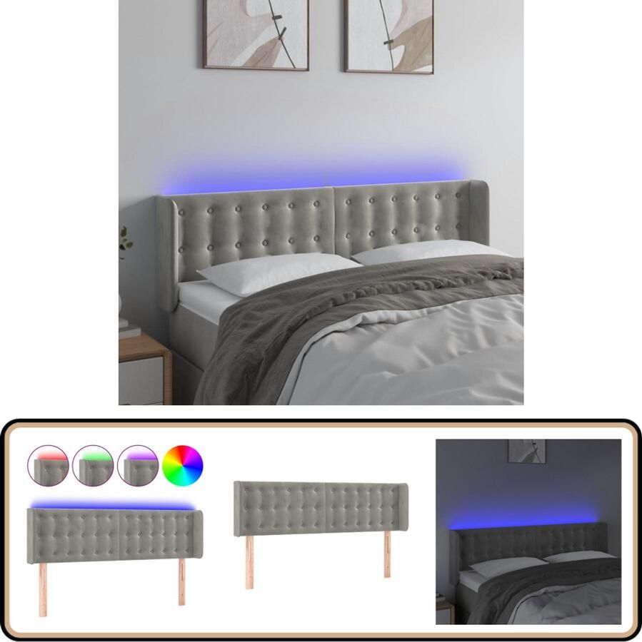 VidaXL Hoofdbord LED 147x16x78 cm Lichtgrijs Hoofdboard Led Hoofdbord Klassiek Hoofdbord Velvet Hoofdbord Grijs Hoofdbord Adjustable Hoofdbord
