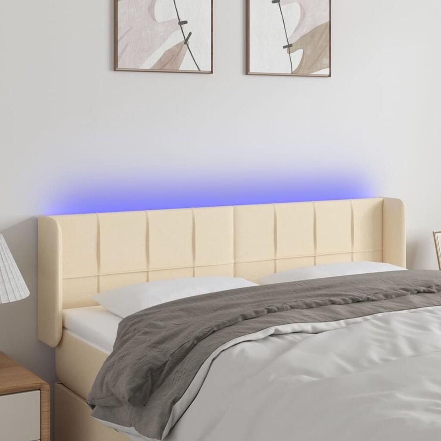 VidaXL Hoofdbord LED 147x16x78 88 cm Crème Hoofd Bord Led Hoofdbord Creme Hoofdbord Met Led Verlichting Led Headboard Slaapkamers Decoratie Bedroom Furniture - Foto 3