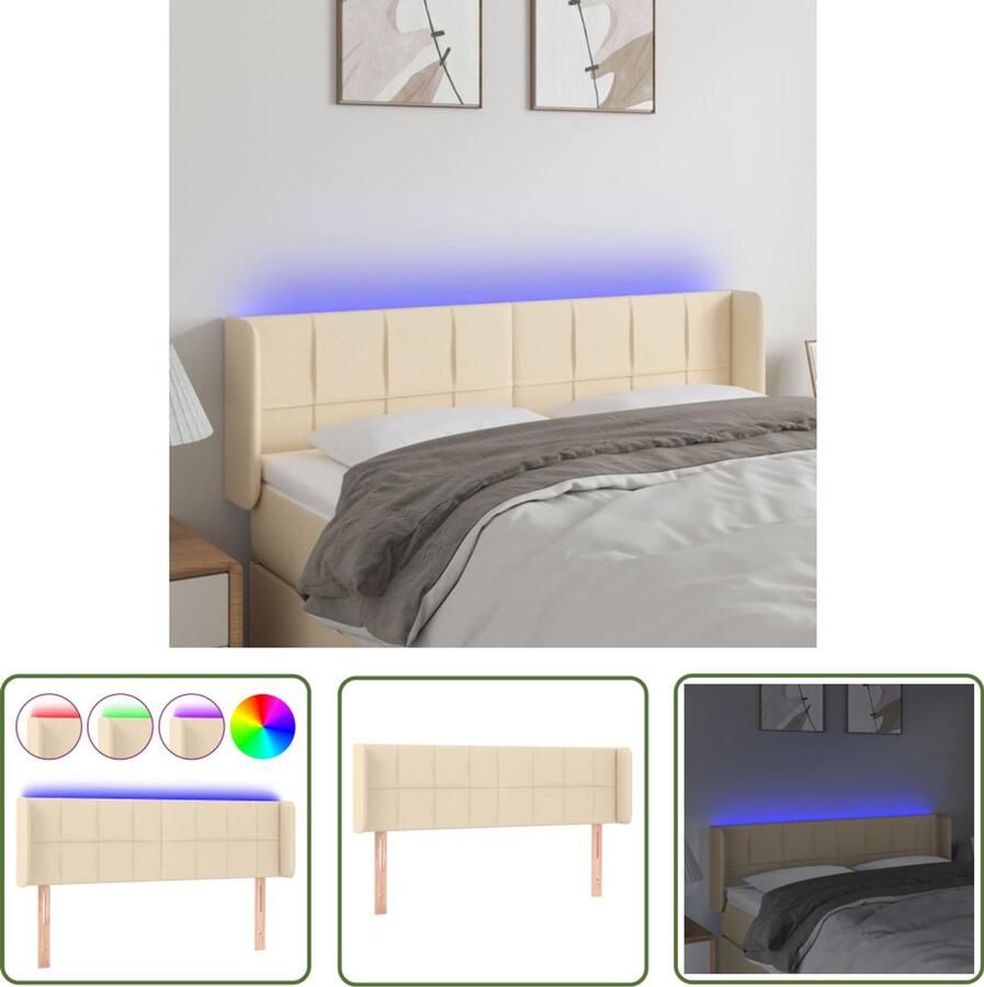 VidaXL Hoofdbord LED 147x16x78 88 cm Crème Hoofd Bord Led Hoofdbord Creme Hoofdbord Met Led Verlichting Led Headboard Slaapkamers Decoratie Bedroom Furniture - Foto 2
