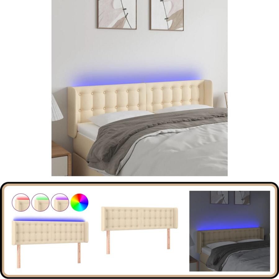 VidaXL Hoofdbord LED 147x16x78 88 cm Crèmekleurig LED Hoofdbord Bed Accessoires Led Verlichting Crème Kleuren Stoffen Hoofdbord Adjustable Headboard