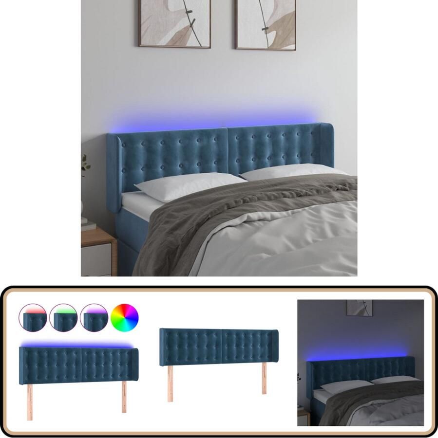 VidaXL Hoofdbord LED 147x16x78 88 cm Donkerblauw Hoofdboard Velvet Blauw Hoofdboard Led Headboard Bedstee