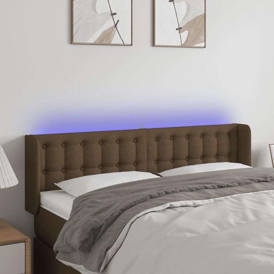 VidaXL Hoofdbord LED 147x16x78 88 cm Donkerbruin Hoofd Bord Led Bedhoofdbord Hoofdkussen Headboard Lichtgevende Hoofdboard