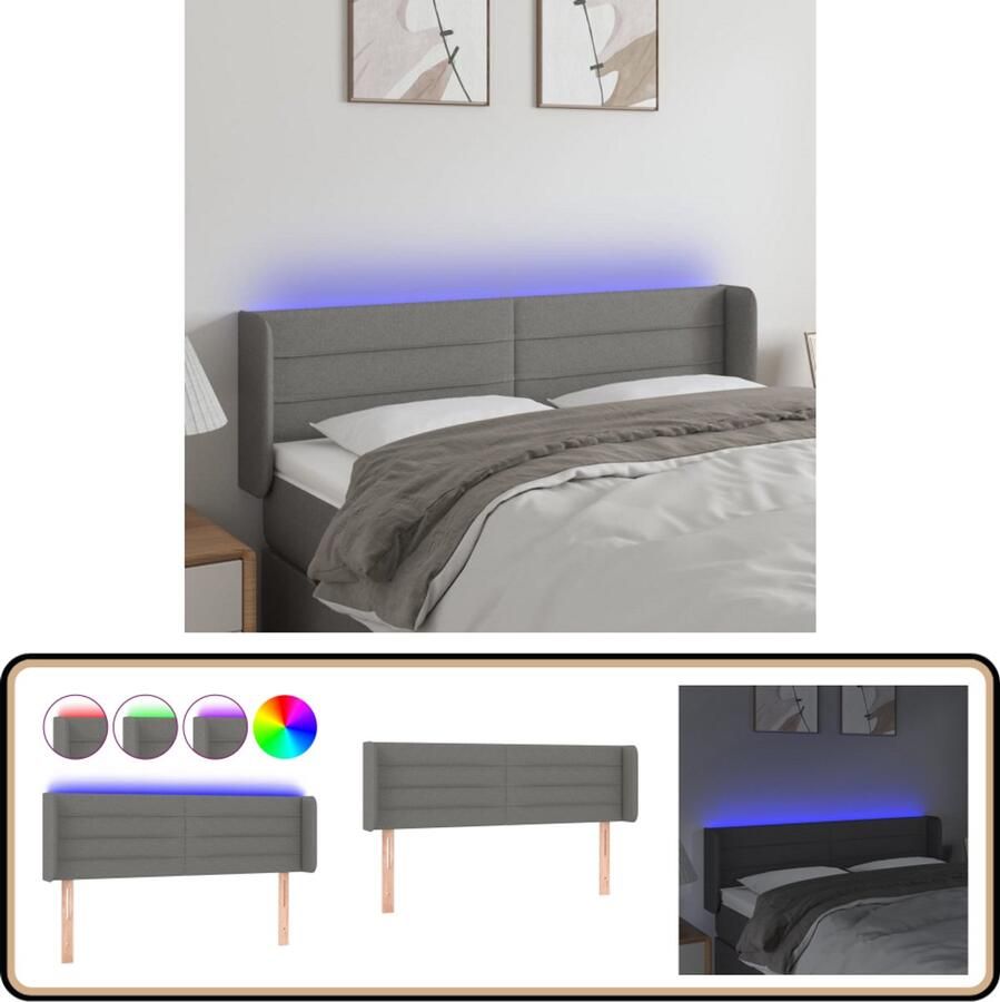VidaXL Hoofdbord LED 147x16x78 88 cm Donkergrijs Hoofd Bord Led Headboard Hoofdbord Grijs Klassiek Hoofdbord Beddecoratie