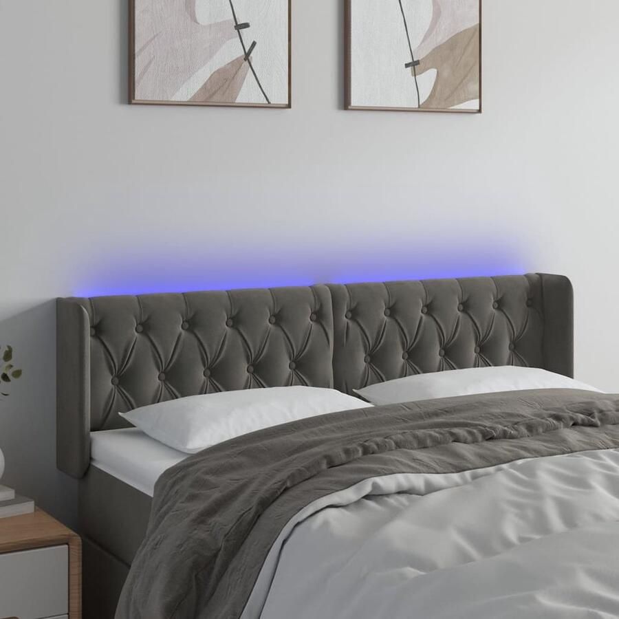 VidaXL Hoofdbord LED 147x16x78 88 cm Donkergrijs Hoofdboard Led Headboard Velvet Headboard Bedhead Hoofdborden Slaapkamers Decoratie Slaapkamer Lichtgevende Hoofdborden - Foto 3
