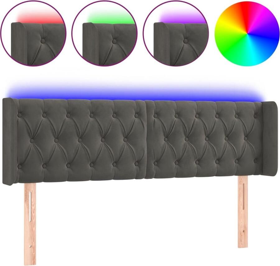 VidaXL Hoofdbord LED 147x16x78 88 cm Donkergrijs Hoofdboard Led Headboard Velvet Headboard Bedhead Hoofdborden Slaapkamers Decoratie Slaapkamer Lichtgevende Hoofdborden - Foto 2