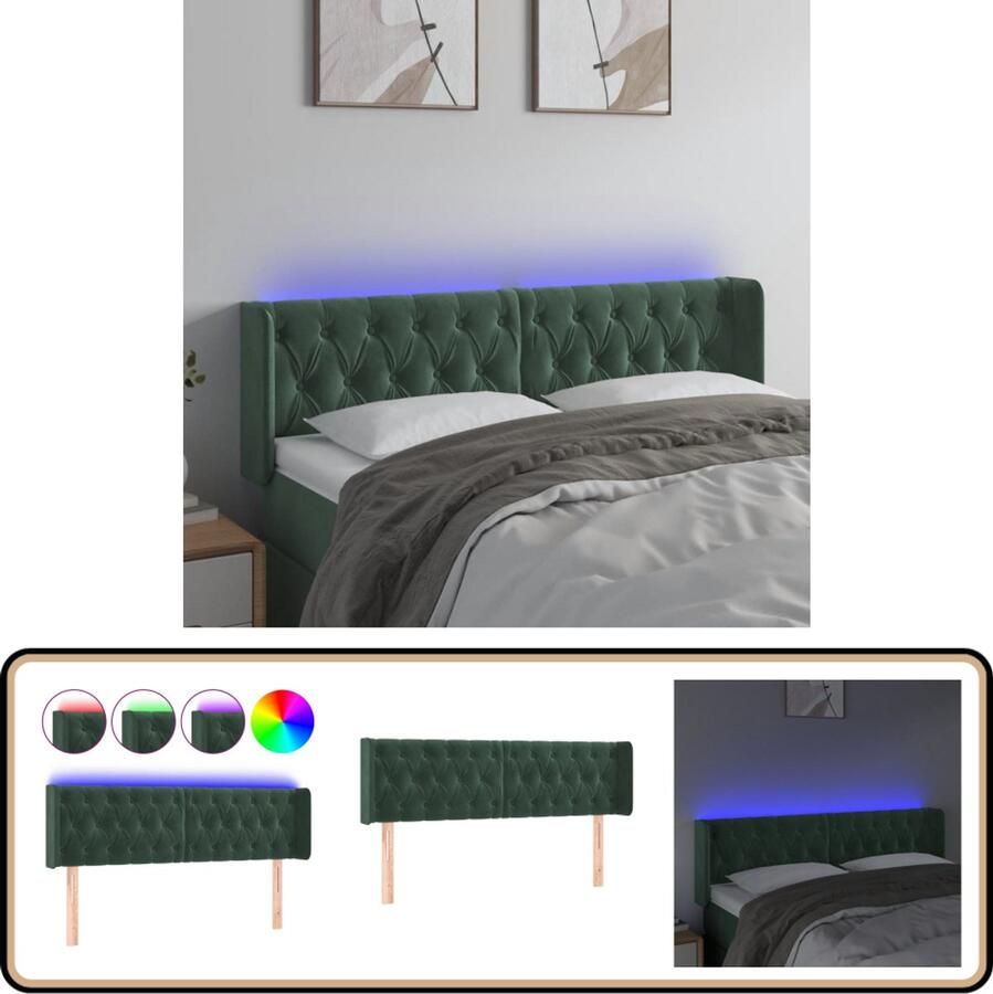 VidaXL Hoofdbord LED 147x16x78 88 cm Donkergroen Hoofdboard Led Hoofdbord Velvet Hoofdbord Comfortabele Hoofdbord Met Verlichting Slaap Accessoires Bedroom Decor