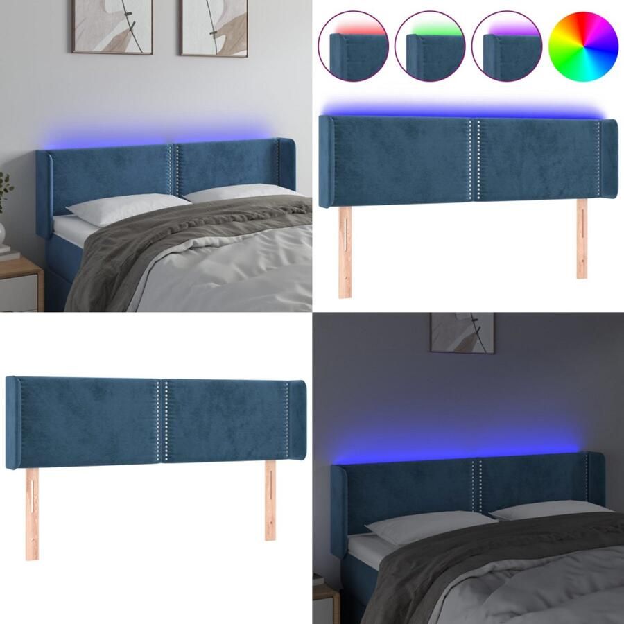 VidaXL Hoofdbord LED 147x16x78 88 cm fluweel donkerblauw Hoofdbord Hoofdborden Hoofdeinde Houten Hoofdbord