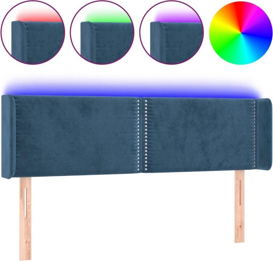 VidaXL Hoofdbord LED 147x16x78 88 cm fluweel donkerblauw - Foto 2