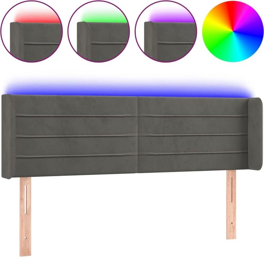 VidaXL Hoofdbord LED 147x16x78 88 cm fluweel donkergrijs