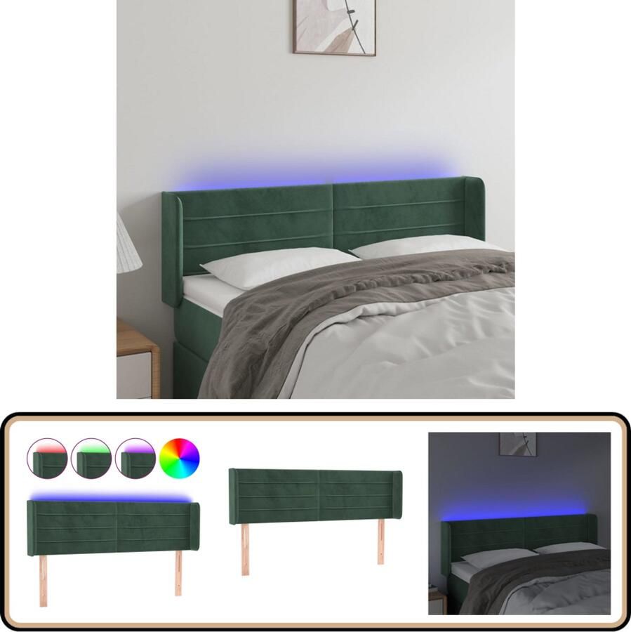 VidaXL Hoofdbord LED 147x16x78 88 cm Fluweel Donkergroen Hoofd Bord Led Hoofdbord Velvet Hoofdbord Donkere Groene Hoofdbord Met Lampjes Leeshoek Verhogen Tvkijken In Bed