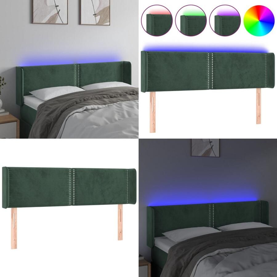 VidaXL Hoofdbord LED 147x16x78 88 cm fluweel donkergroen Hoofdbord Hoofdborden Hoofdeinde Houten Hoofdbord