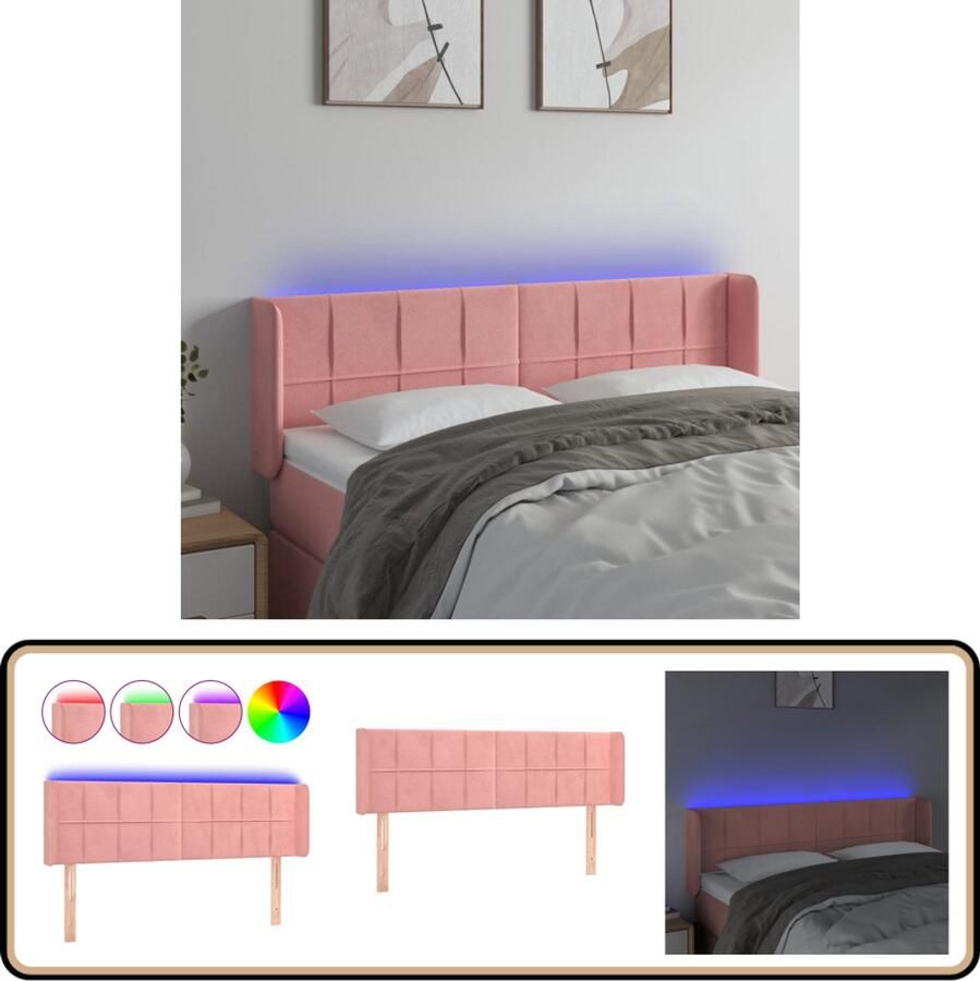 VidaXL Hoofdbord LED 147x16x78 88 cm Fluweel Roze Hoofdboard Led Hoofdbord Velvet Hoofdbord Roze Hoofdbord Bedstede Slaap Accessoires Kamer Decoratie