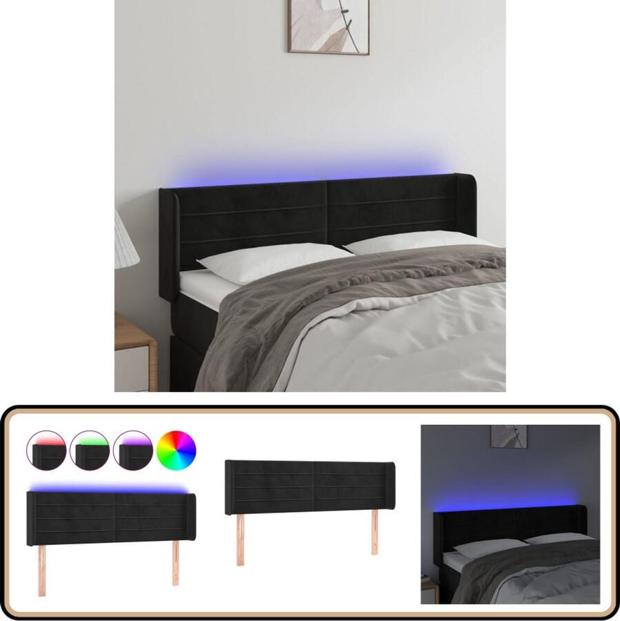 VidaXL Hoofdbord LED 147x16x78 88 cm Fluweel Zwart LED Hoofdbord Fluweel Hoofdbord Zwarte Hoofdbord Met Verlichting Led Lampen